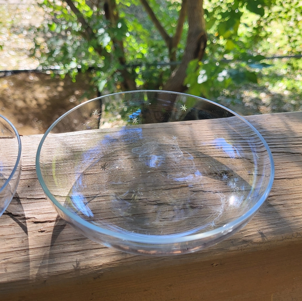 antique etched star glass snack set - Picture 3 of 3